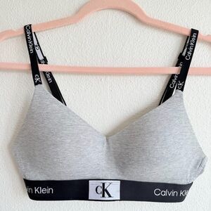Calvin Klein Wireless 1996 Logo Bra with Molded Cups in Gray Black & White Small